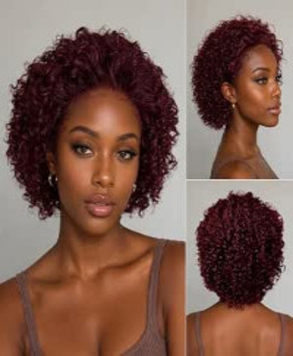 8 Inch Water Wave Bob Wig, Burgundy Glueless 5x5 Pre-Cut Lace
