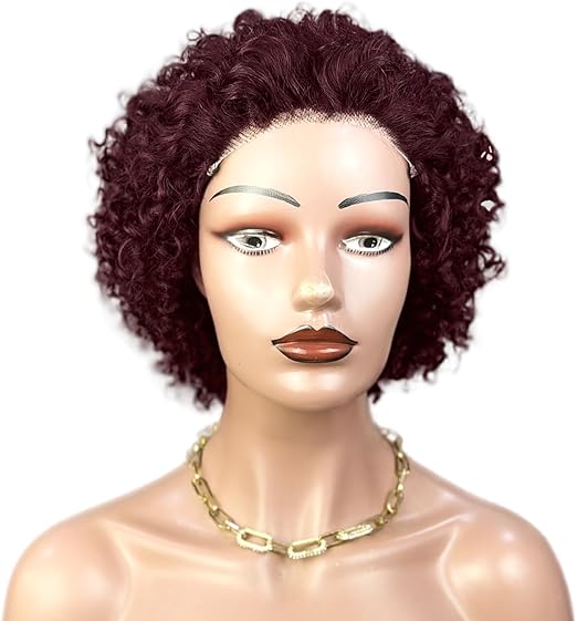 8 Inch Water Wave Bob Wig, Burgundy Glueless 5x5 Pre-Cut Lace