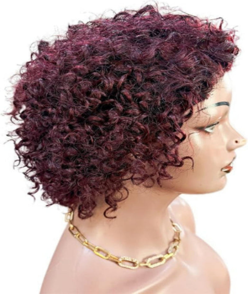 8 Inch Water Wave Bob Wig, Burgundy Glueless 5x5 Pre-Cut Lace