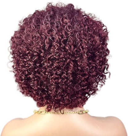 8 Inch Water Wave Bob Wig, Burgundy Glueless 5x5 Pre-Cut Lace