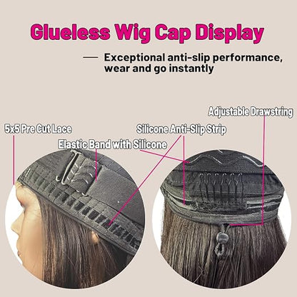 8 Inch Water Wave Bob Wig, Burgundy Glueless 5x5 Pre-Cut Lace